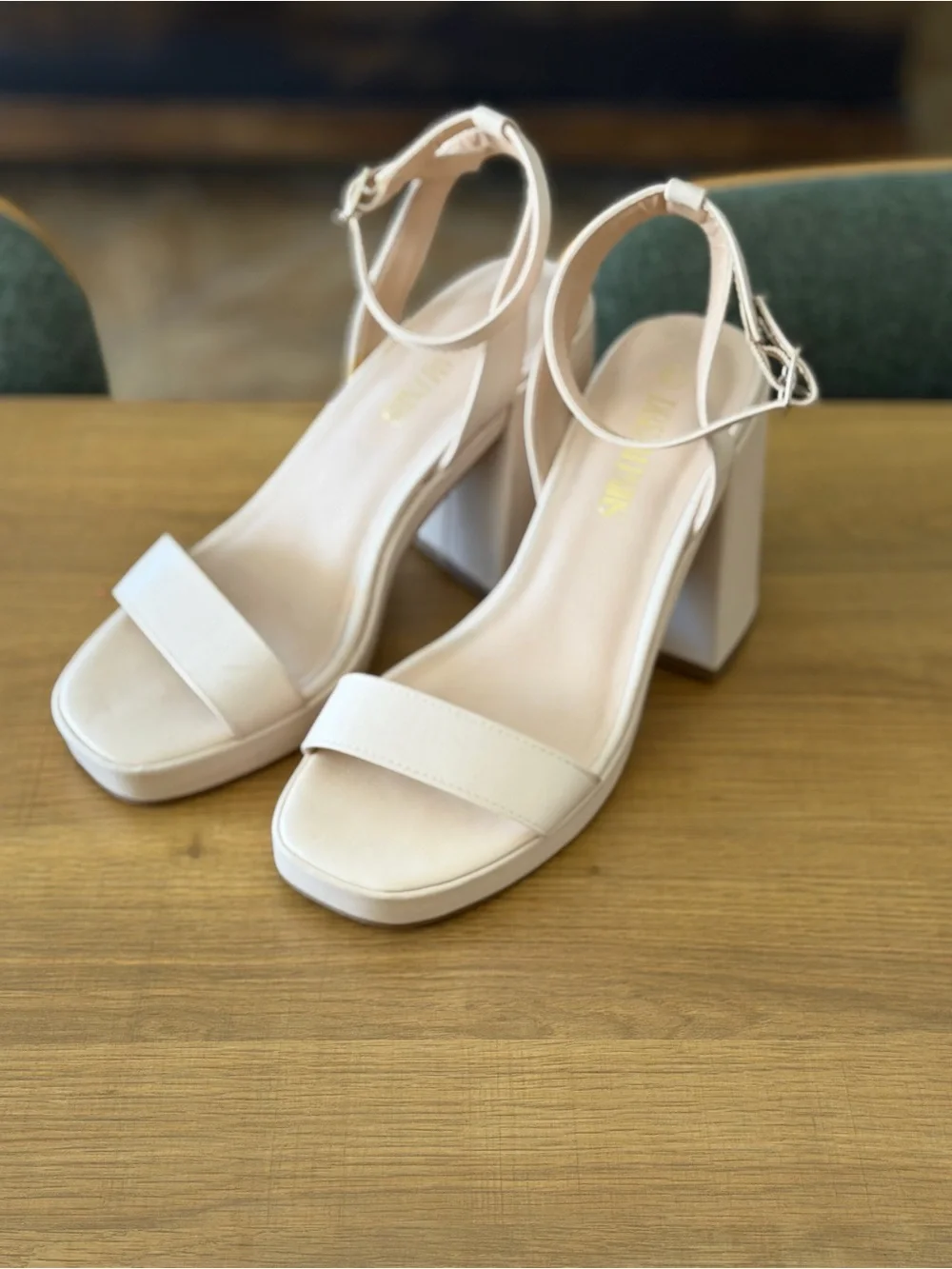 Dream Pairs Beige Block Heel Ankle Strap Sandals